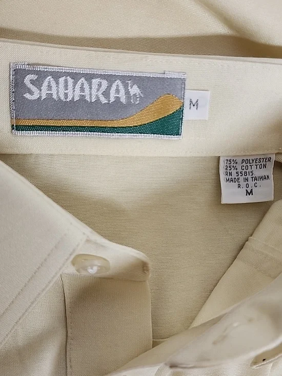 Sahara Cream Short-Sleeve Western Embroidered Polo Shirt w/pockets Sz M - Picture 6 of 10